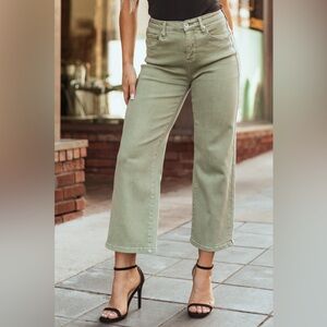 Chico's - Platinum Denim Light Sage Green High Waisted Cropped Jeans 10